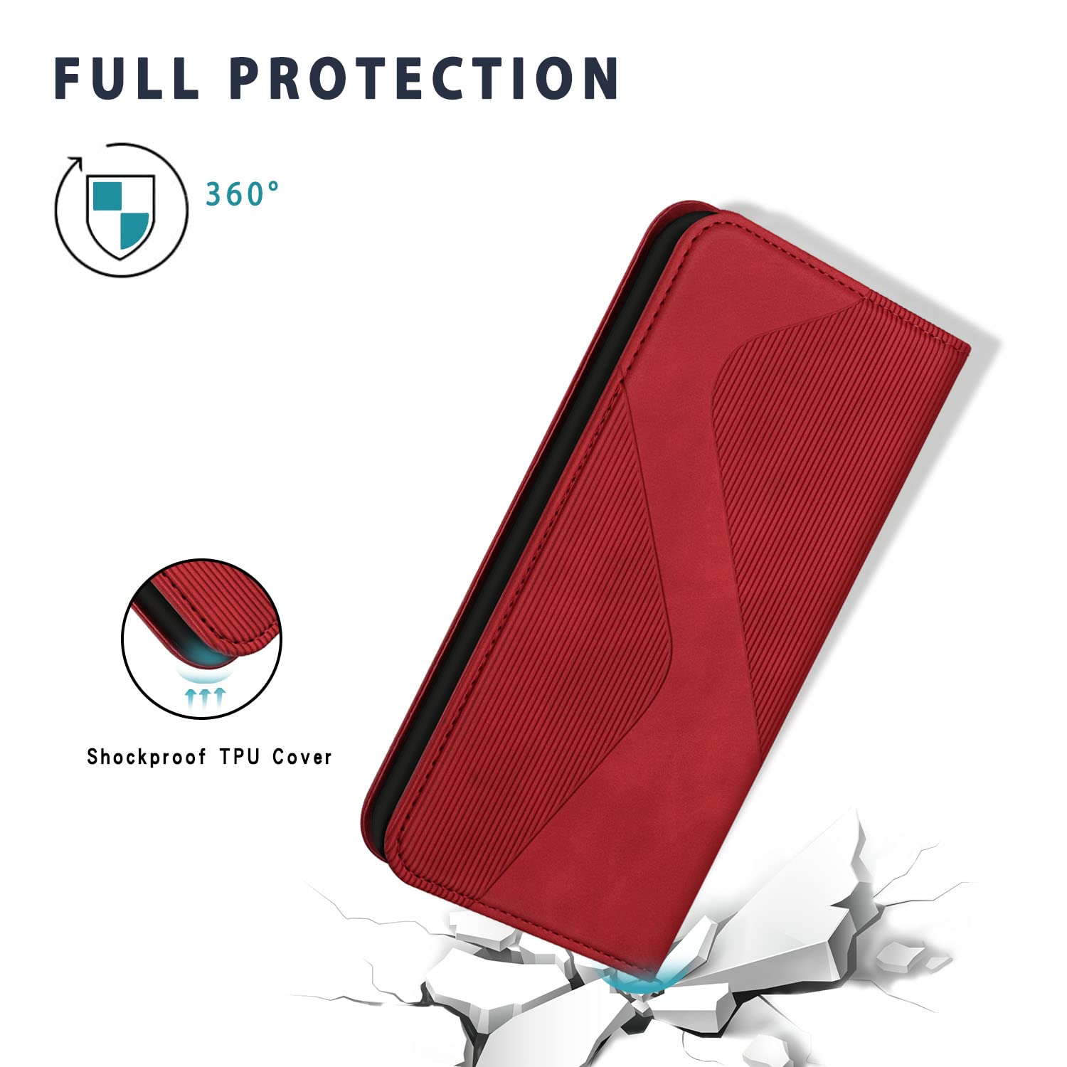 Case for Huawei P Smart 2019, Premium Protective Leather Case Cover with [Card Slots] [Magnetic], Flip Folio Wallet for Huawei P Smart 2019 (Red) - 3