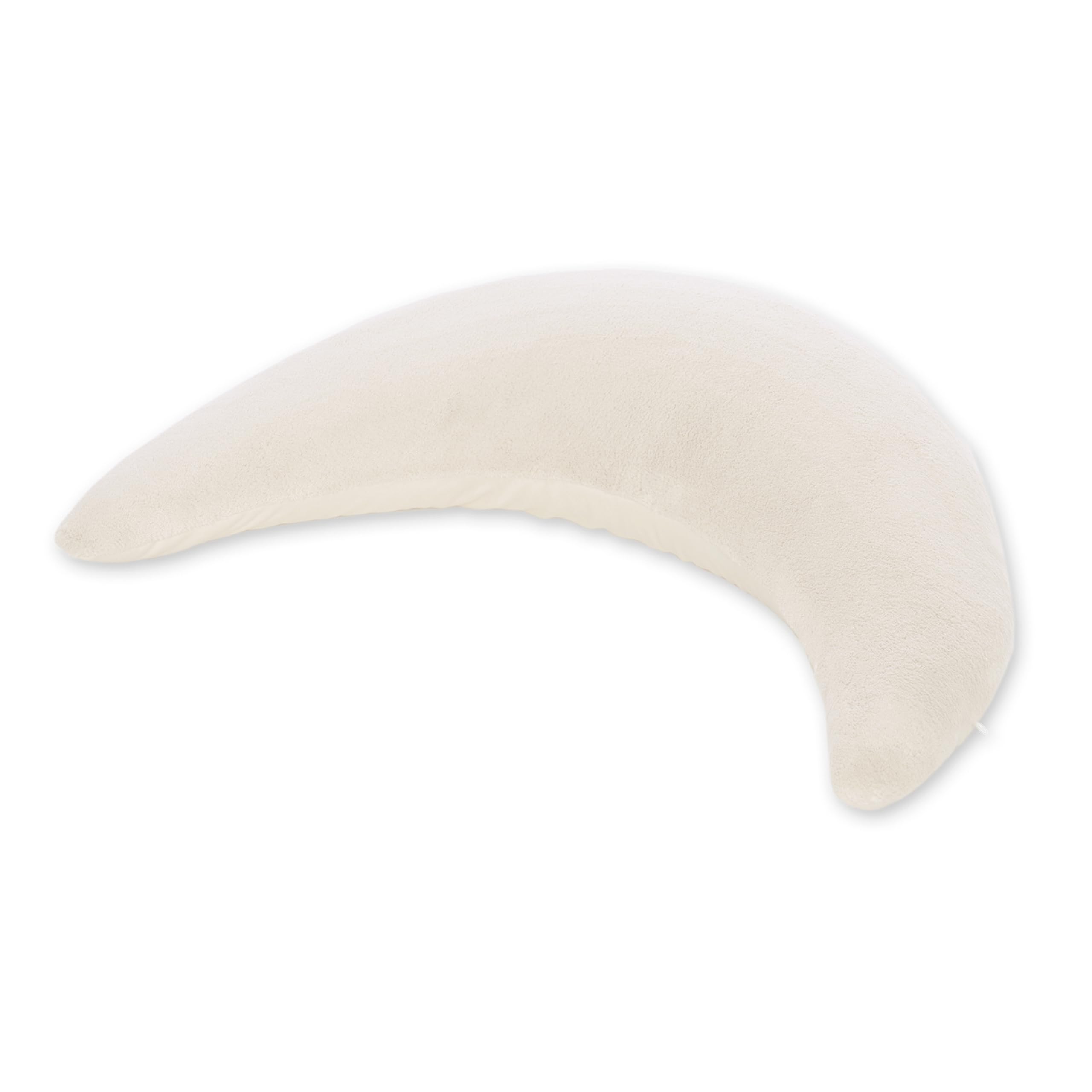 Theraline Plüschmond Stillkissen, Kopfkissen und Nackenkissen mit Perlen, ergonomisches Kissen zum Stillen, Schlafen und Lesen, Stillmond mit Plüsch, Mondkissen waschbar bis 40°C Farbe: Creme
