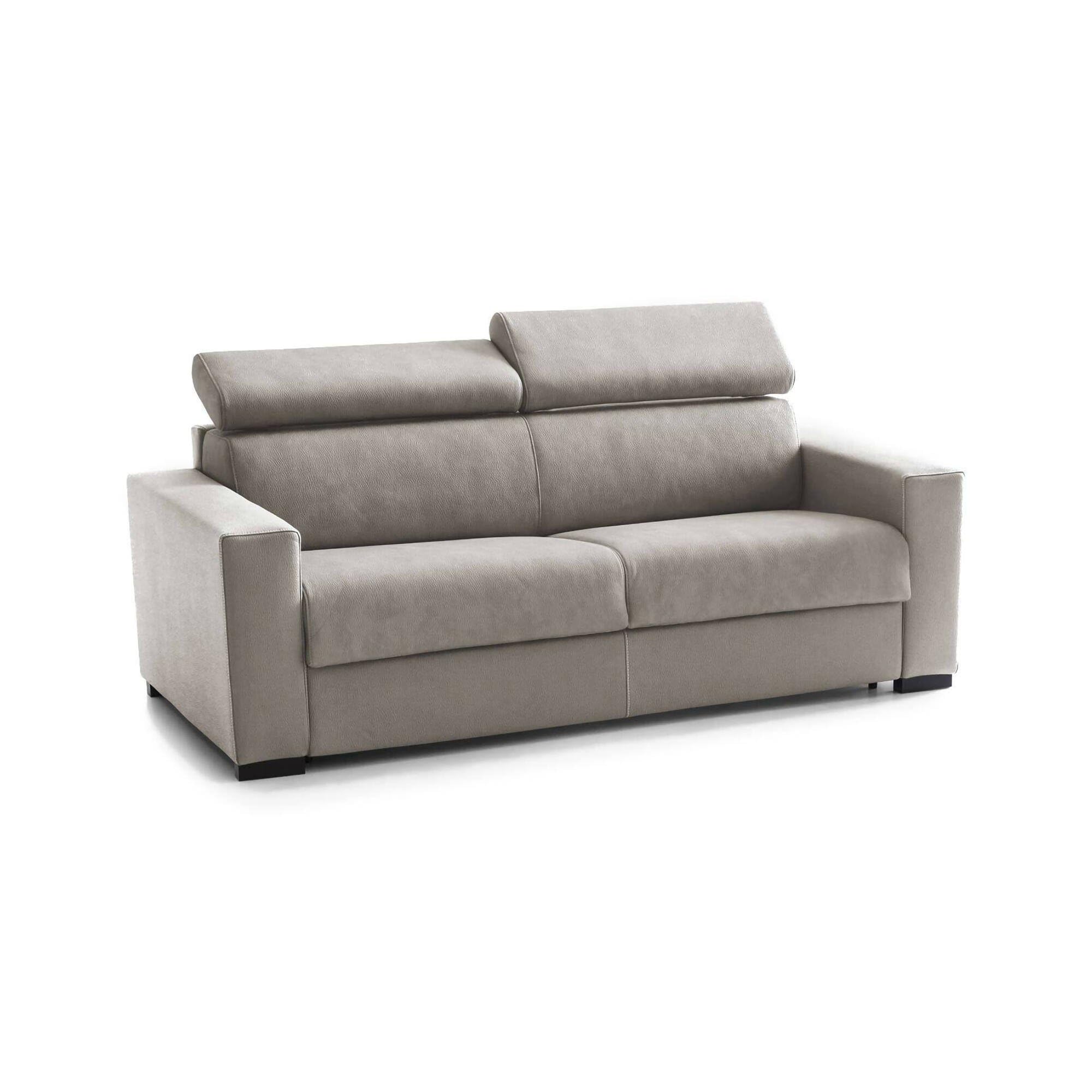 Talamo Italia - Canapé fixe 2 places Leila, Canapé en tissu rembourré, Appuie-tête réglables et accoudoirs standards, 100% Made in Italy, Cm 180x95h85, Taupe