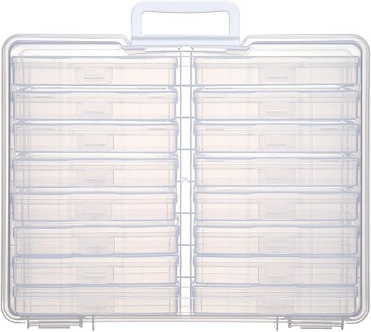PCA Photo Storage Box 4" x 6" With Handle - 16 Inner Keeper, Large Organizer, Clear Plastic Craft Case for Stickers, Stamps, Jigsaw, Vegetable Seeds
