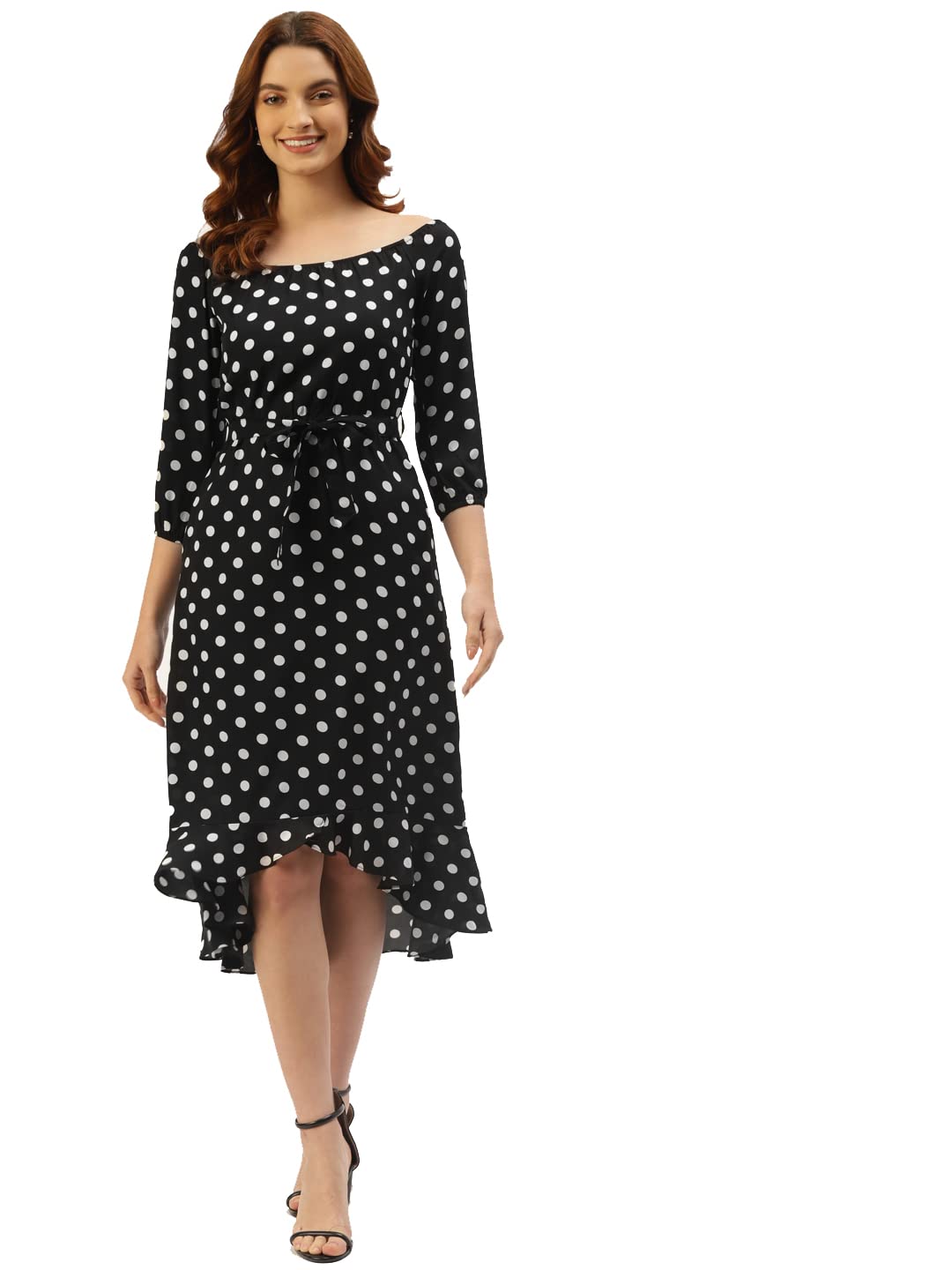 BRINNSSolid Color Polka Dot A-Line Midi Dress