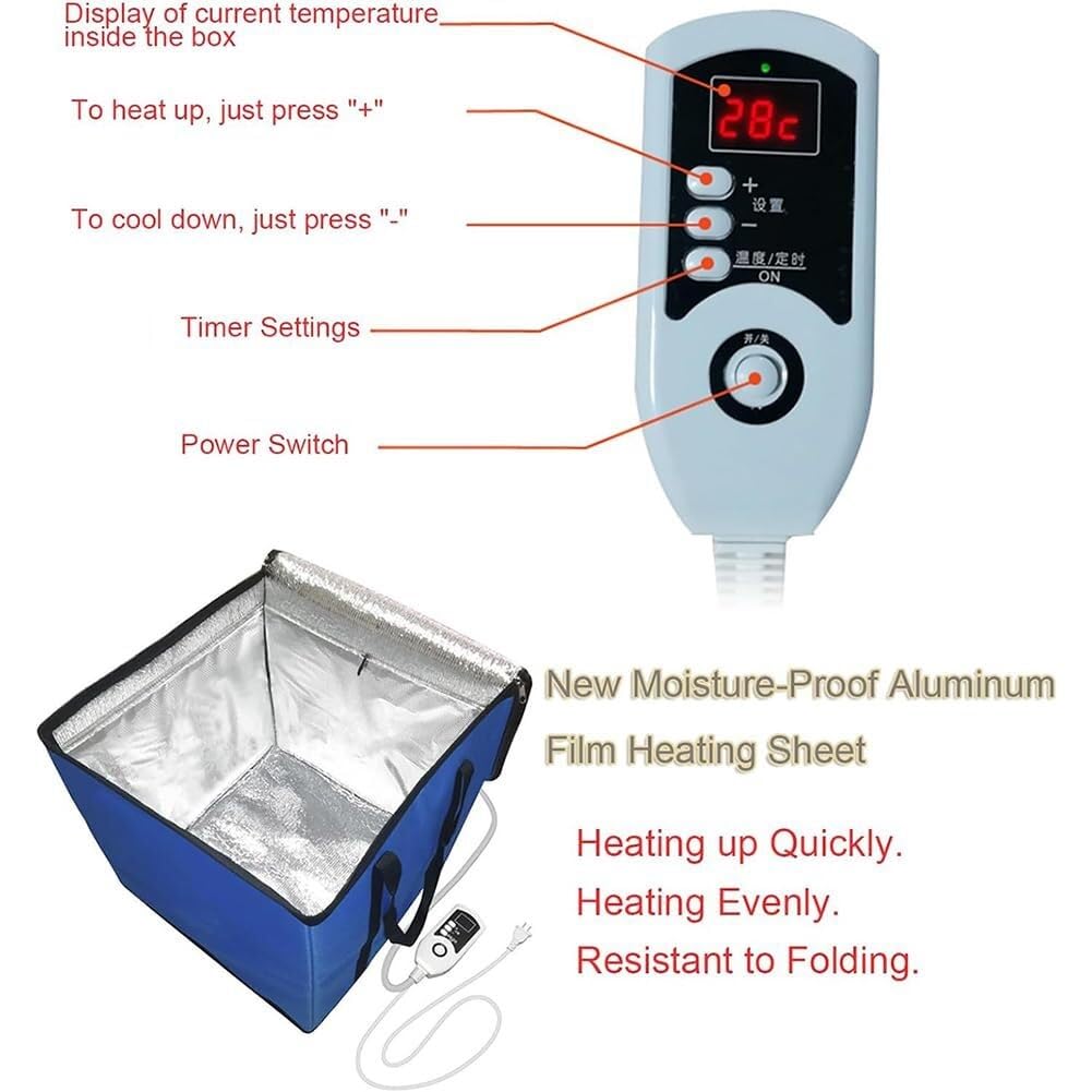 Caja de fermentación plegable a prueba de masa, pequeña bolsa de prueba de pan para el hogar con control de temperatura + función de temporización, ideal para hacer pan y yogur, estante interior