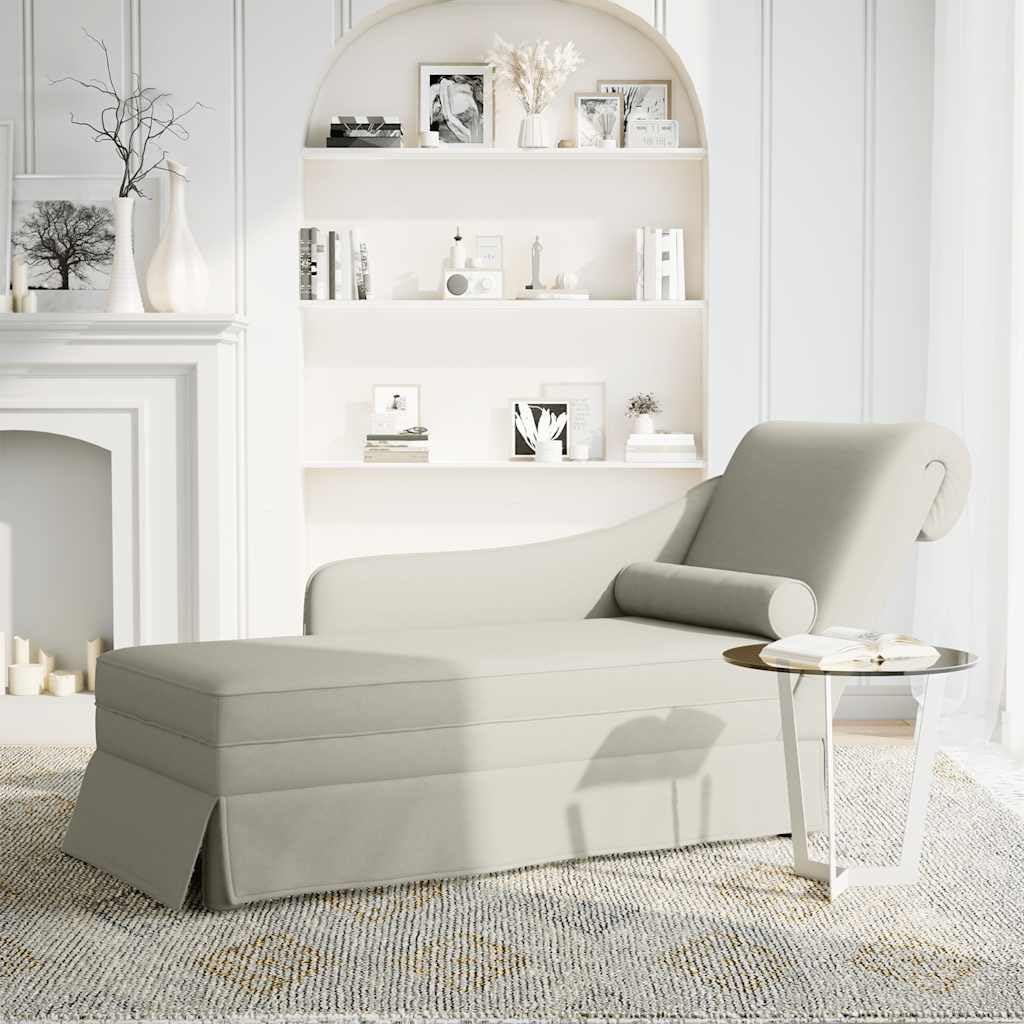 Chaise longue in velluto con bracciolo destro e cuscino cervicale, color crema, comoda superficie di riposo con schiuma altamente elastica per soggiorno, camera da letto o ufficio