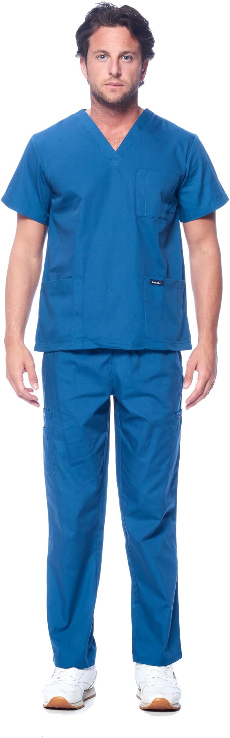 Dagacci Scrubs for Men Set - V-Neck Scrub Top and Cargo Pants - 8 Pockets Men Scrubs Set