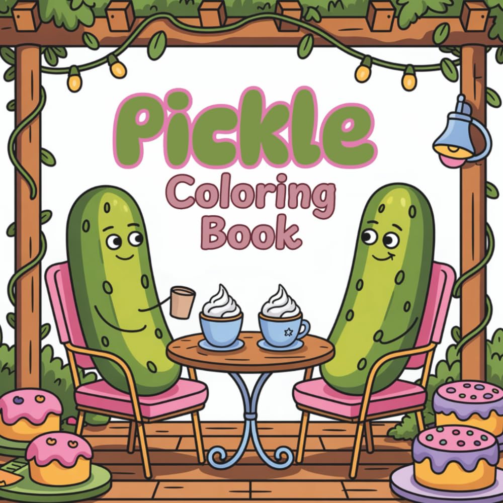 Pickle Coloring Book: 40 Cute Coloring Pages of Pickles Living Their Best Life - Bold and Easy Design