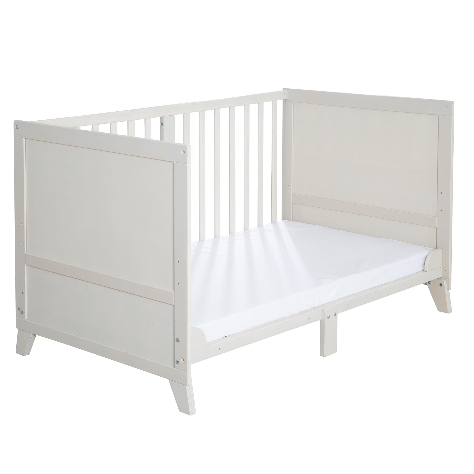roba Conjunto Completo de Cuna Savanna Friends - Cuna para bebé 70 x 140 cm de Madera Incl. colchón Ropa de Cama Dosel y Barra de Dosel - Evolutiva Desde 6 Meses - Gris Natural