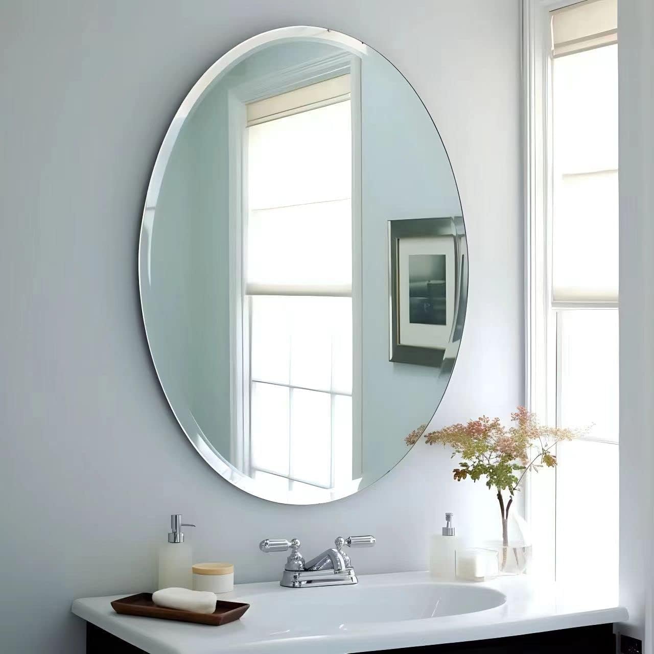 Creative Arts n Frames 5mm Thick Exquisite Beveled Frame Less Oval Wall Mount Mirror for Bathroom Home Decor Items (18x24 Oval Beveled)