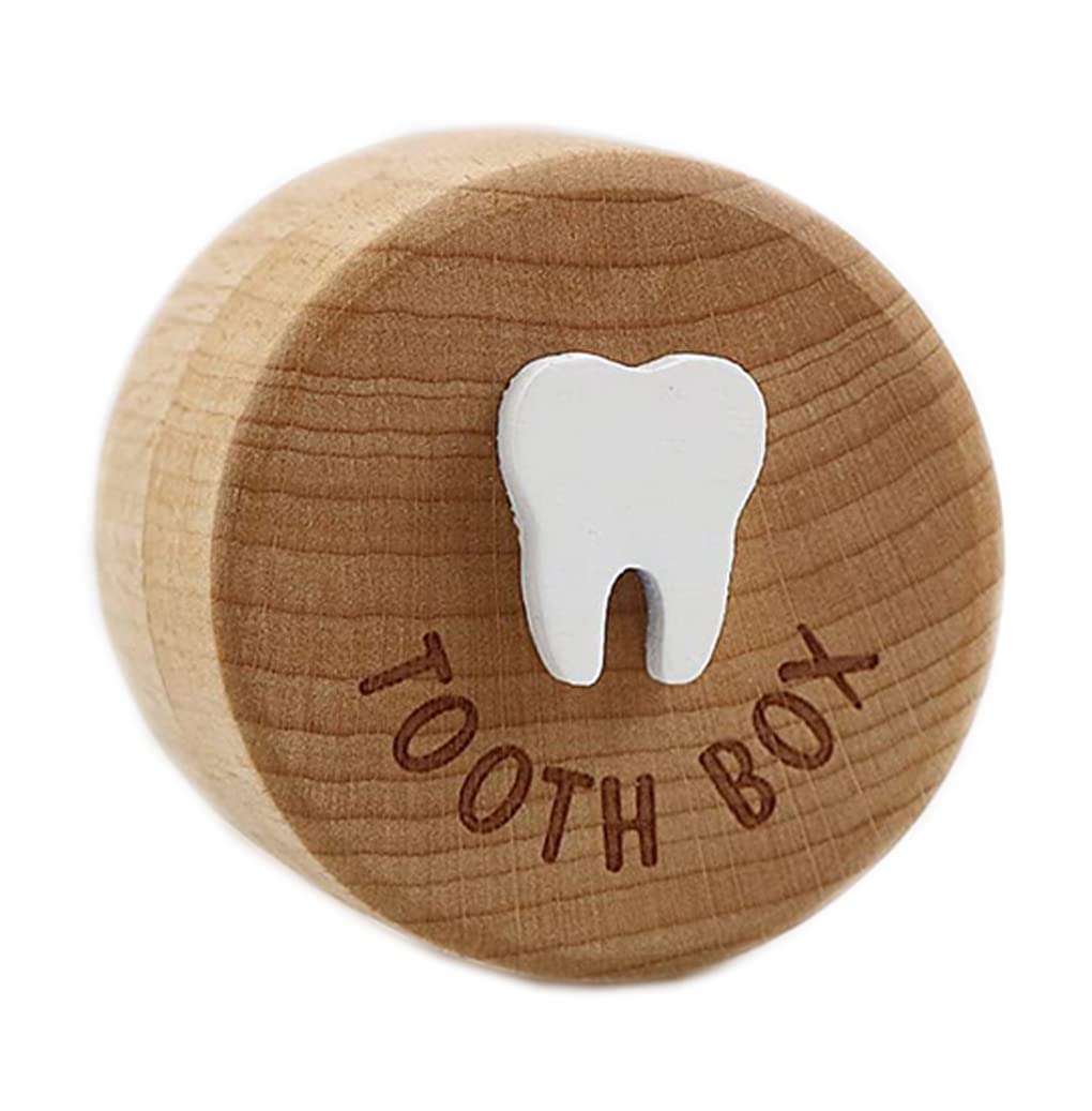 OhMill Baby Teeth Box Tooth Storage Box Container Round Tooth Keepsake Box Kids Wooden Box Save Teeth for Baby Boy Girl