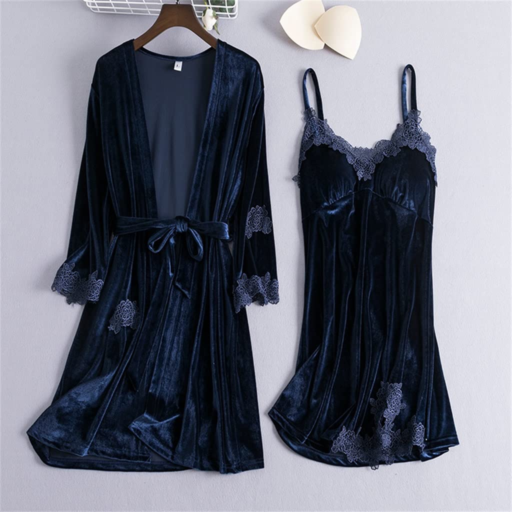 Velvet 2PCS Bridal Wedding Robe Set Autumn And Winter Sexy Backless Halter Top Female Pajamas Bathrobe Robe(L code)