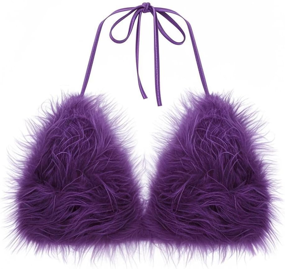 TYNORA Women's Faux Fur Crop Top Spaghetti Strap Tube Tops Strappy Cami for Concert Club Party