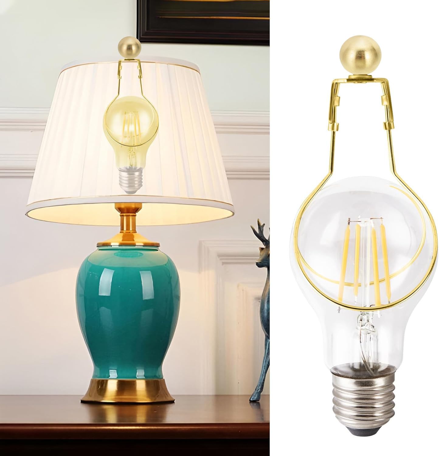 Paquete de 2 tapas de metal para lámpara de bola de 0.866 pulgadas, tuercas decorativas de estilo clásico, rosca IP de 1/4-27 y 1/8 para soporte de pantalla de lámpara, arpa (dorado) 4