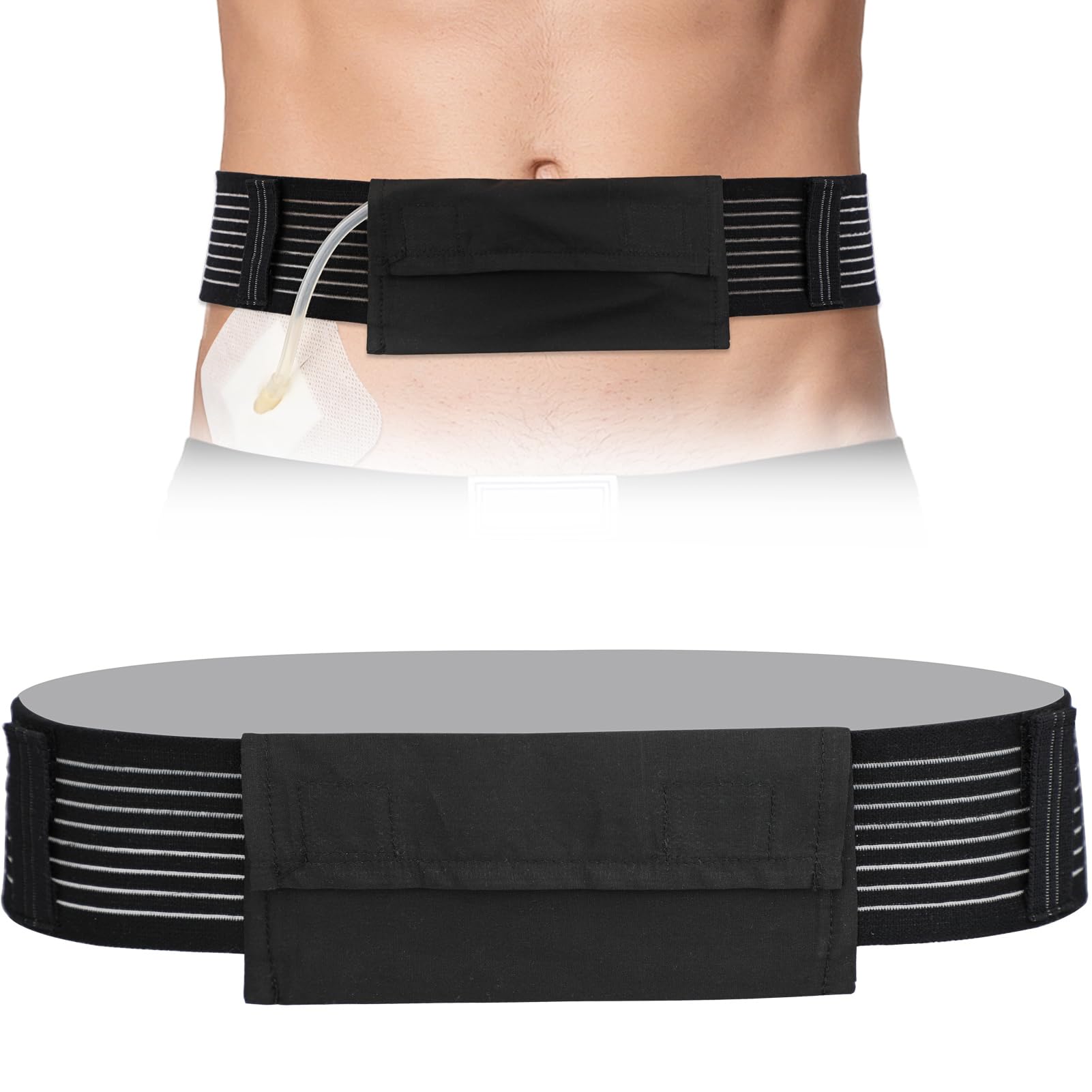 Breathable Peritoneal Dialysis Belt Pd Catheter Holder with G Tube Pouch for Feeding Peg Tube Covers Abdominal Stomach Fixation Supplies Women Men Black Medium
