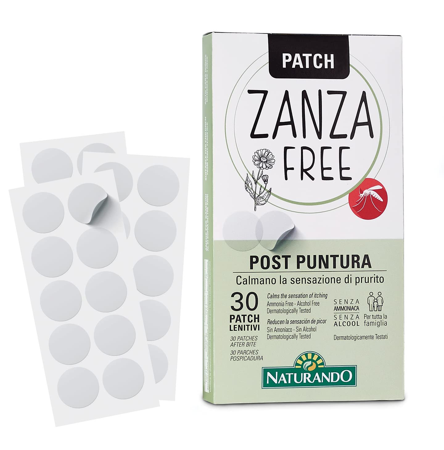 Naturando ZanzaFree Parche Pospicadura con Zanthalene, Caléndula, Aceite de Lavanda -30 parches calmantes