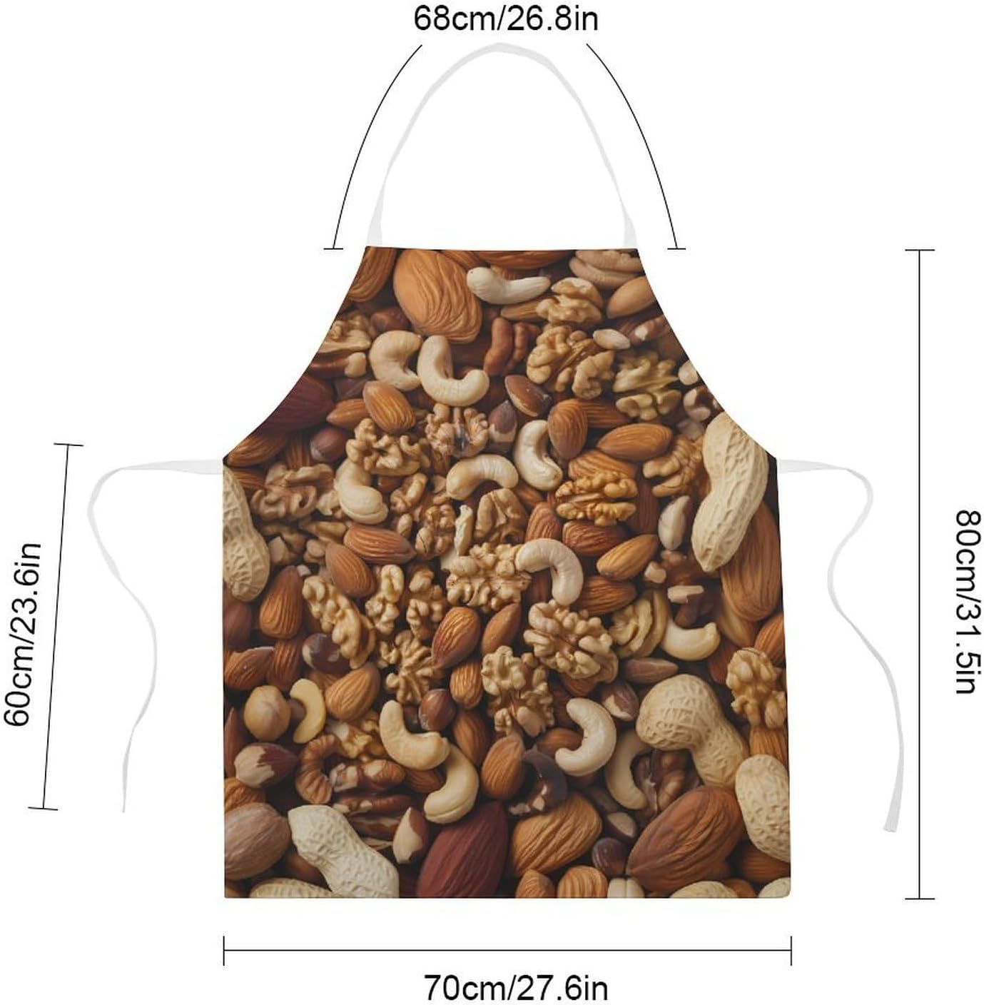Mixed Nuts Walnuts And Cashews Kitchen Apron with Adjustable Neck Strap Waterproof for Cooking Baking Drawing