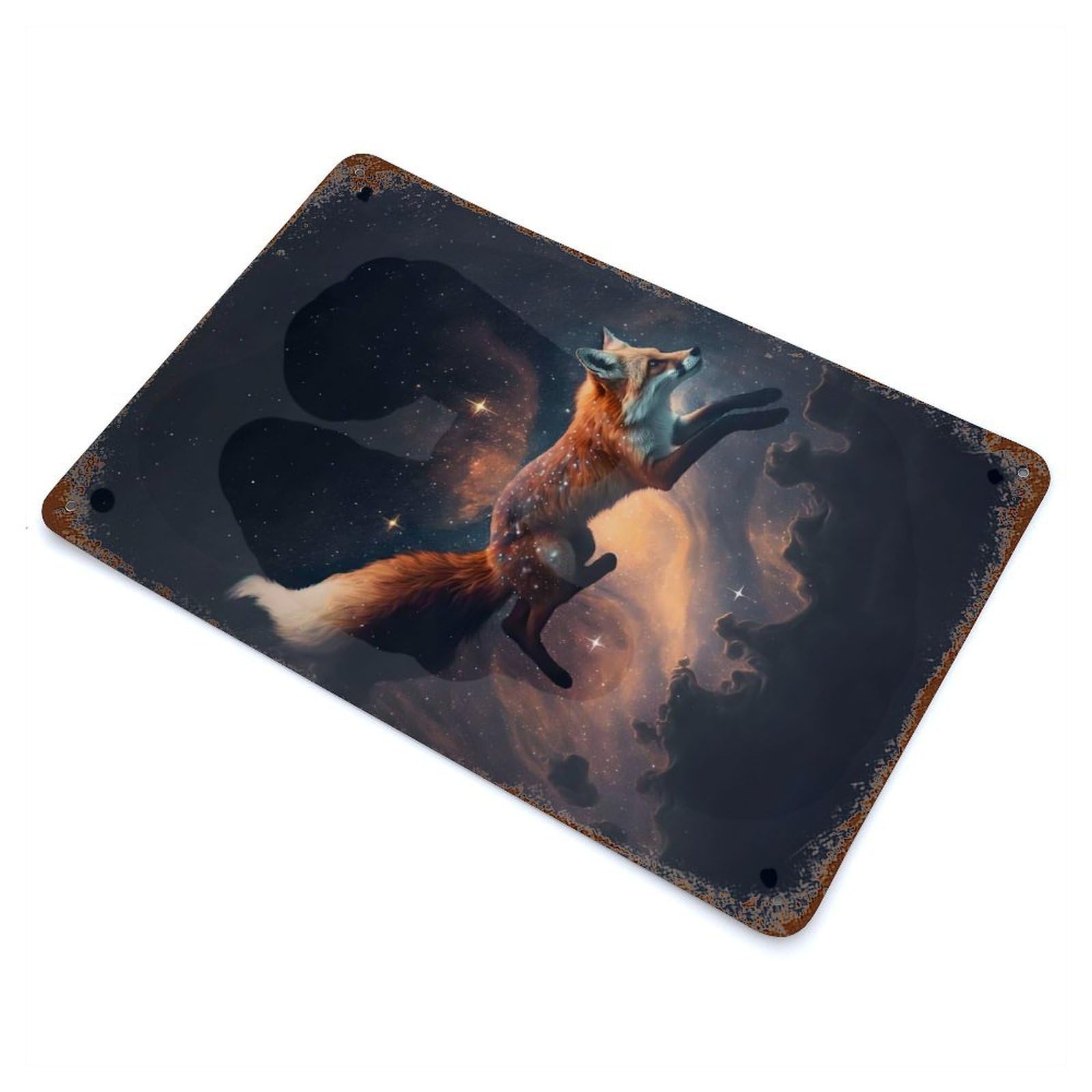 Space Fox Rust Effect Tin Sign 11.8"x7.9", Ideal for Farmhouse, Kitchen And Entryway Decor
