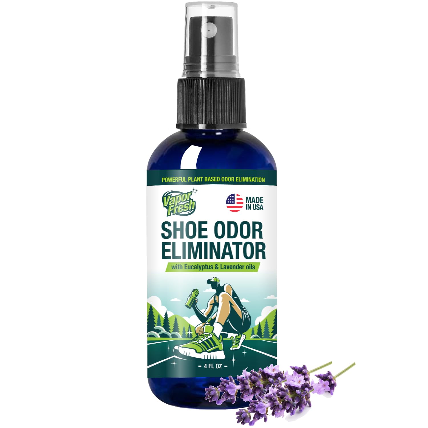 Vapor Fresh Shoe Deodorizer Spray, 4oz (Eucalyptus Lavender) - For Boots, Sneakers, Cleats, Sandals and More - Powerful Shoe Odor Eliminator With Essential Oils (1-pack)