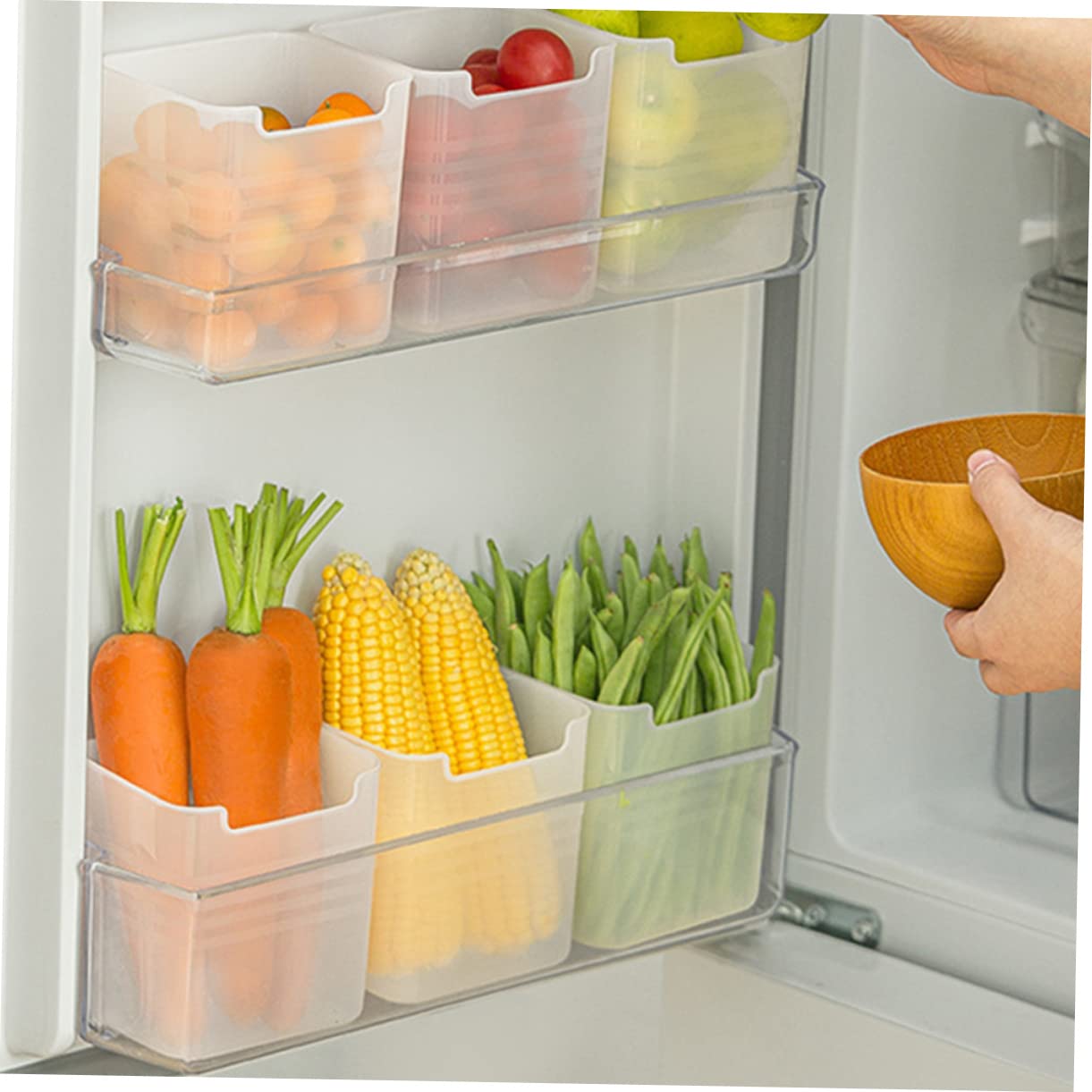 Mikinona Organizador Lateral para Refrigerador, 6 Contenedores de Almacenamiento PP, Apilables, Asas Laterales, Gran Capacidad para Nevera | Asas Laterales Integradas, para Entrada y Armarios, Formato Largo para Organización Doméstica