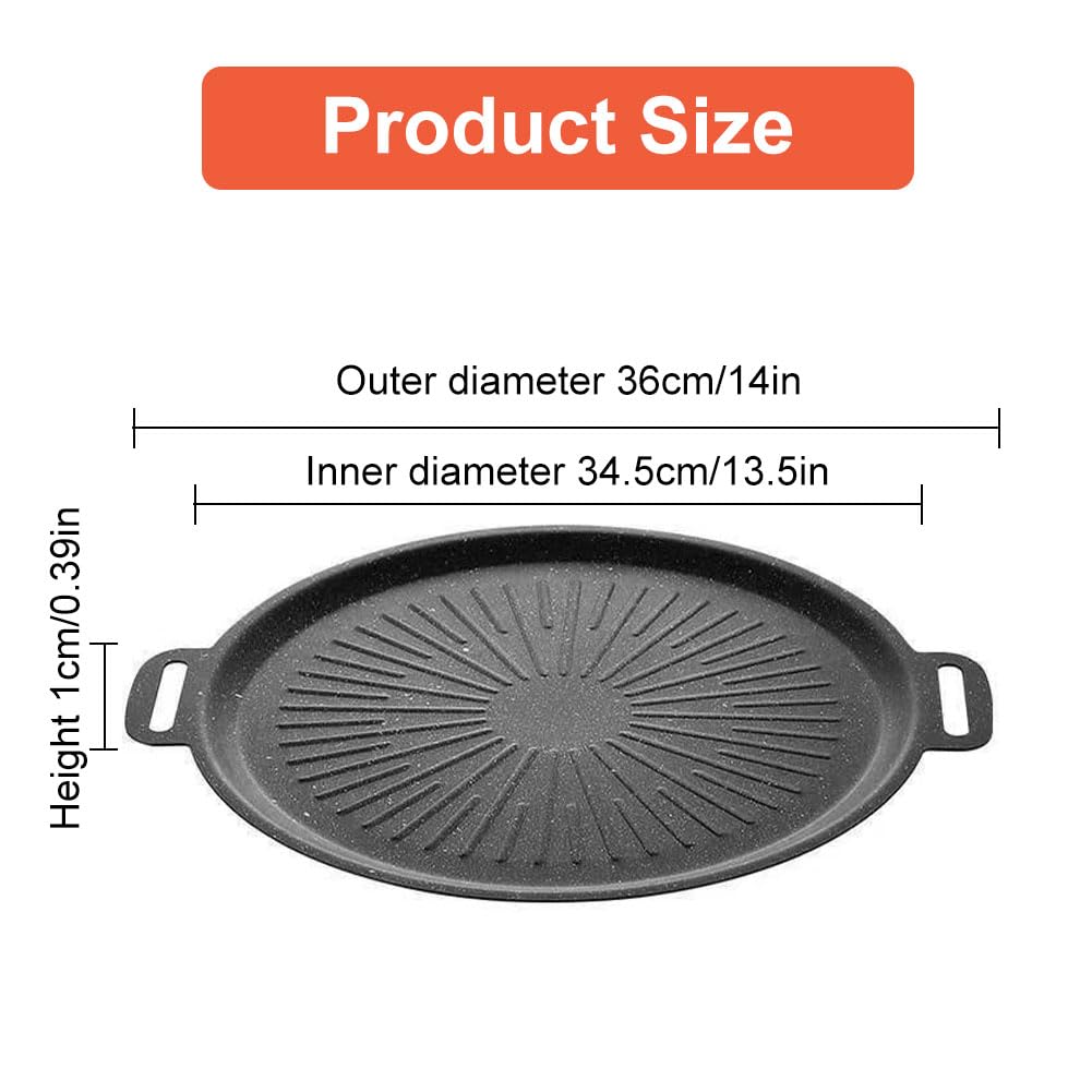 Placa de fuego de hierro fundido, diámetro de 35 cm, parrilla ideal para la parrilla y el horno, placa para barbacoa al aire libre con asa, sartén de hierro fundido, alfombrilla para barbacoa de gas y