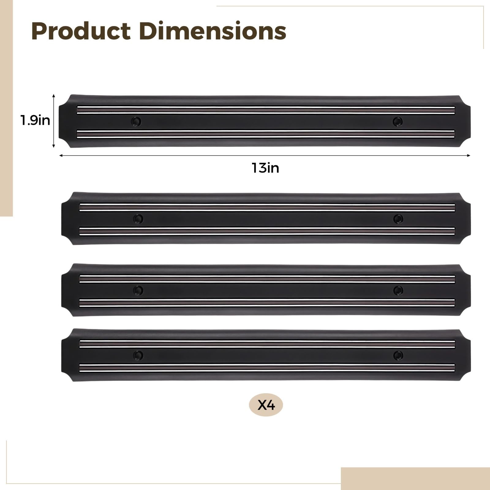 Attachment Force Werkzeughalterleiste, 4 Stück, 33 cm, Grill-Werkzeugständer, Kunststoff, schwarz, Küchenzubehör, mit Schrauben
