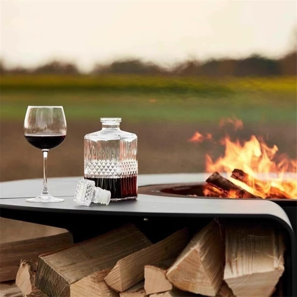 Chimenea al Aire Libre, Hoguera Redonda de Madera con Almacenamiento, Moderna Hoguera de leña de Acero Inoxidable for Patio Exterior, terraza y jardín(80cm)