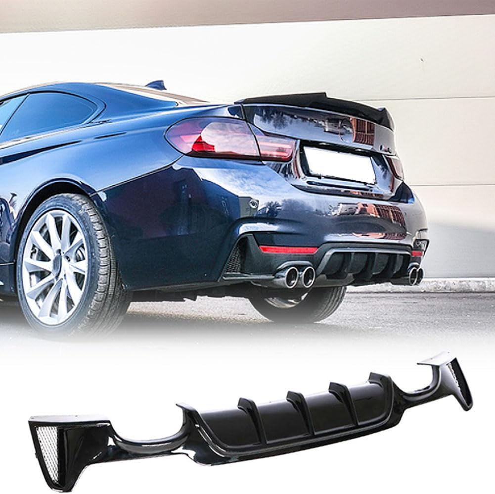 Gloss Black Rear Diffuser Compatible with BMW F32 F33 F36 M Sport 2014-2020 Glossy Black Rear Quad Diffuser Lower Bumper Lip Spoiler Body Kit Factory Outlet