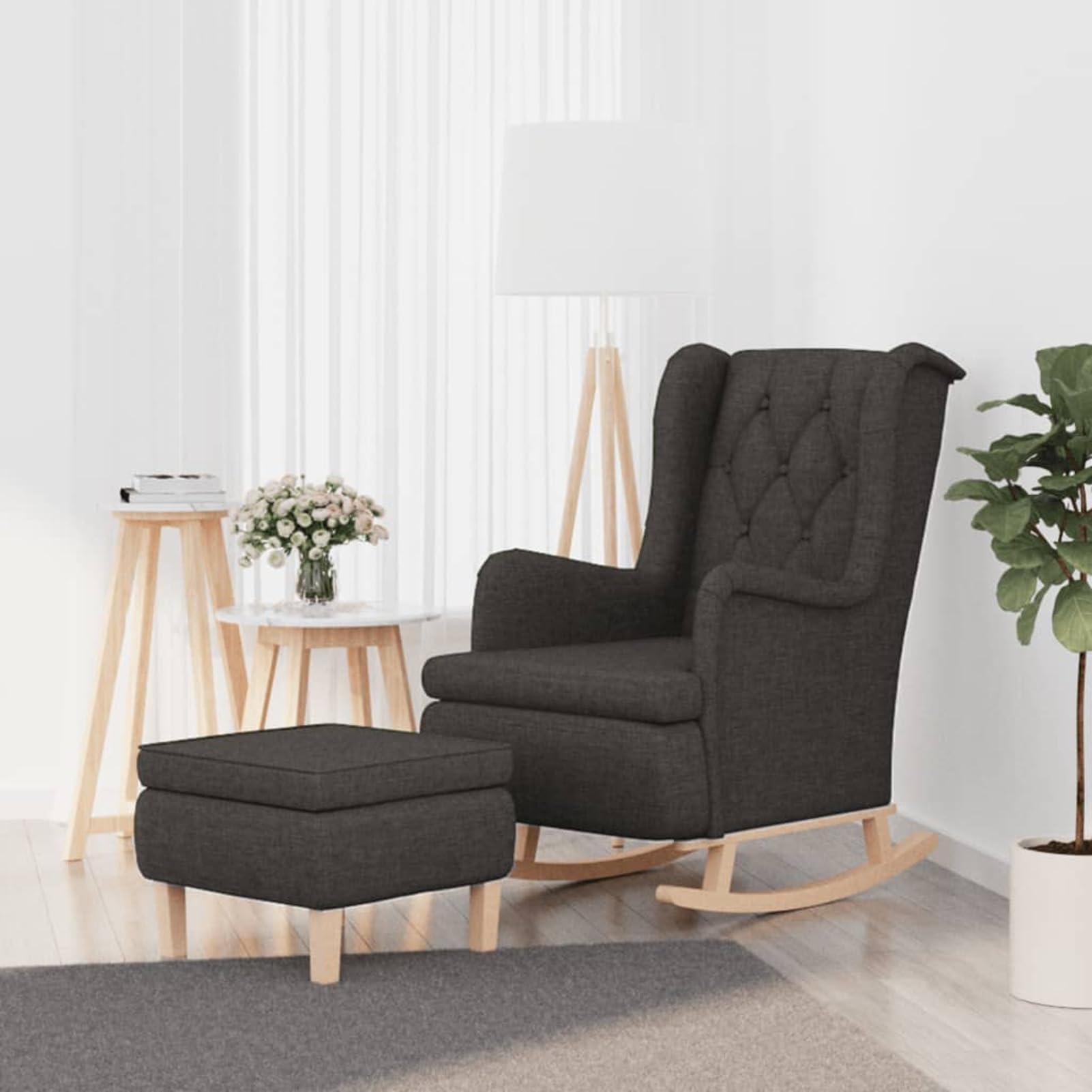 ZEYUAN Sillón con Patas mecedoras y Taburete de Tela Gris Oscuro