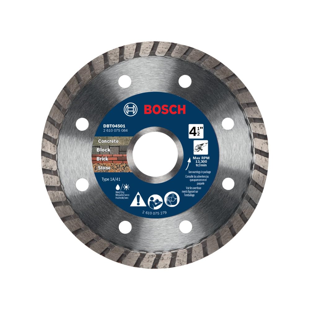 BOSCH DBT04501 4-1/2 in. Standard Turbo Rim Diamond Blade | Smooth, Reliable Cuts | Concrete, Brick, Stone | Standard Angle Grinders