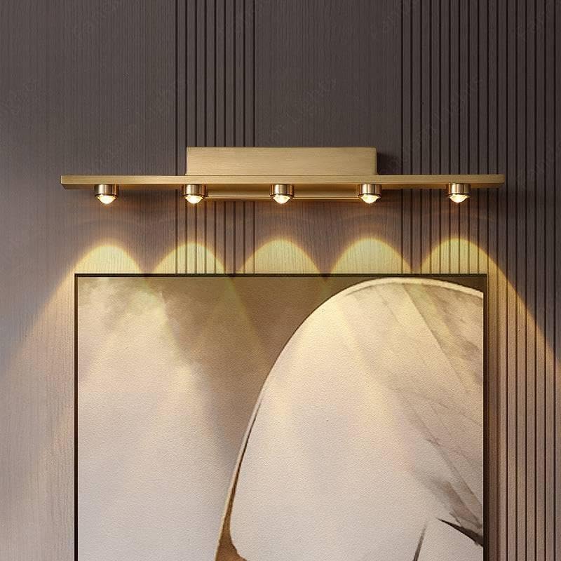 Image of JACKAL Modern LED Wall Sconce Light Fixture, Brushed Gold Indoor Vanity Lamp for Bathroom /Bedroom /Living Room, Warm White Lighting, 5-LED Design Brand with 2-Year Warranty