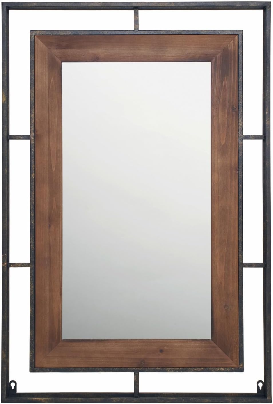 Metal Framed Rustic Wall Mirror - 24x36 inch, Industrial Farmhouse Wood & Metal Bathroom Vanity Mirror, Two-Tone Double Frame Decorative Entryway Mirror