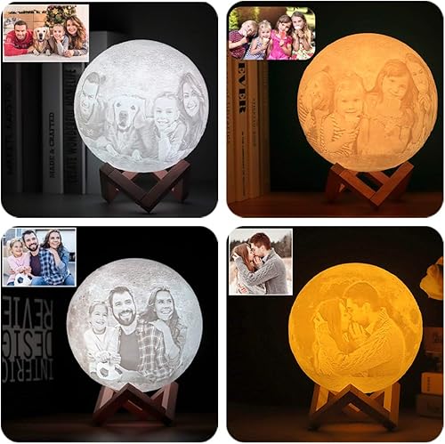 Miniatura 3 de QQ&KK Lámpara de luna personalizada con impresión de luna personalizada en 3D, tu propia foto y texto, cambio táctil remoto de carga, luz de 16