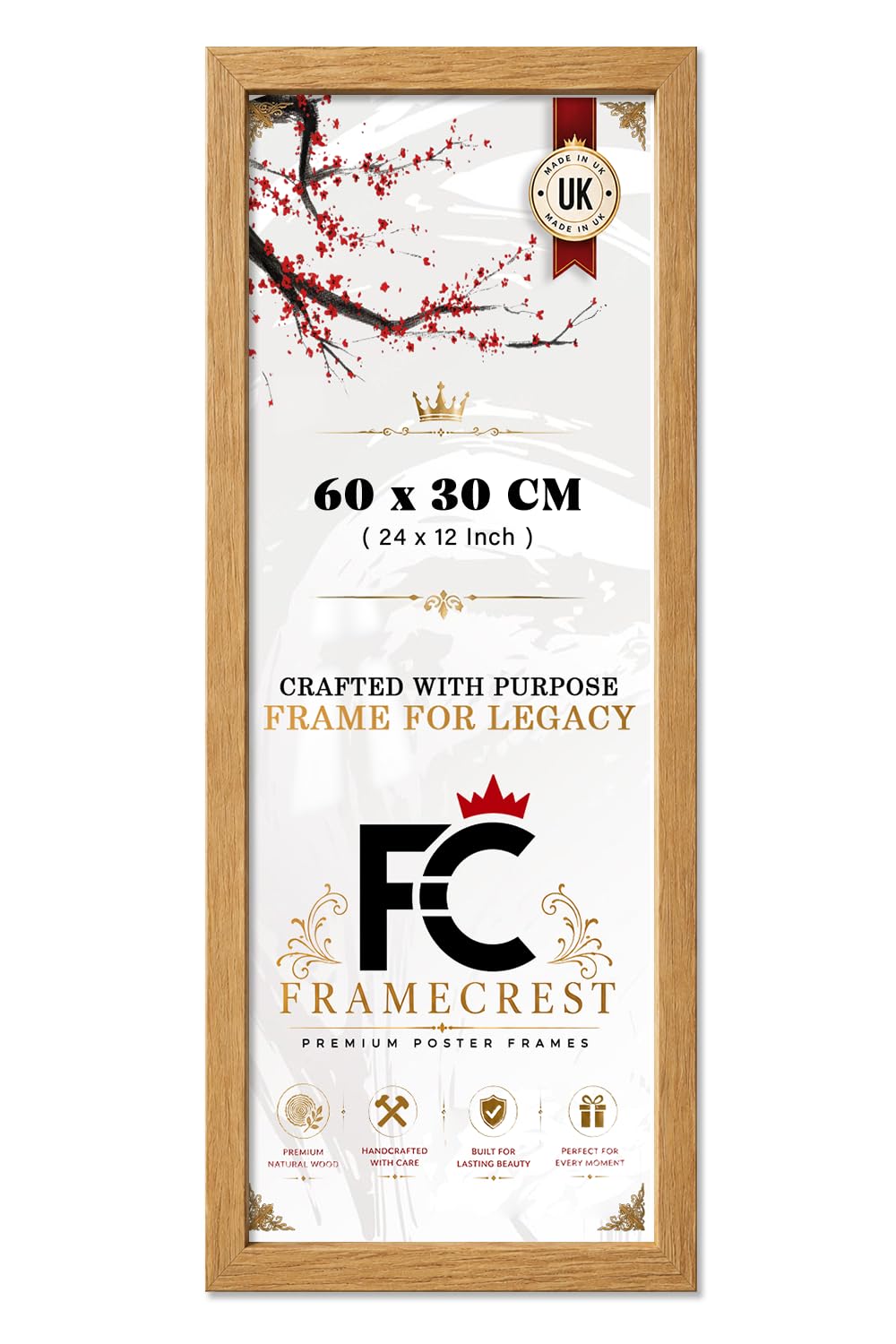 FRAMECREST LTD - 30 X 60 CM Poster Frame, Wall Mounted Minimalist Picture Frame For Living Room, Office And Gallery Wall Display, Slim Profile With Print Display (Portrait Or Landscape) - [Oak]