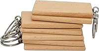 Vista 3 de Etiqueta de madera rectangular grande con llavero para grabado, 5 unidades (aproximadamente 3.3 x 2.1 pulgadas), Marrón