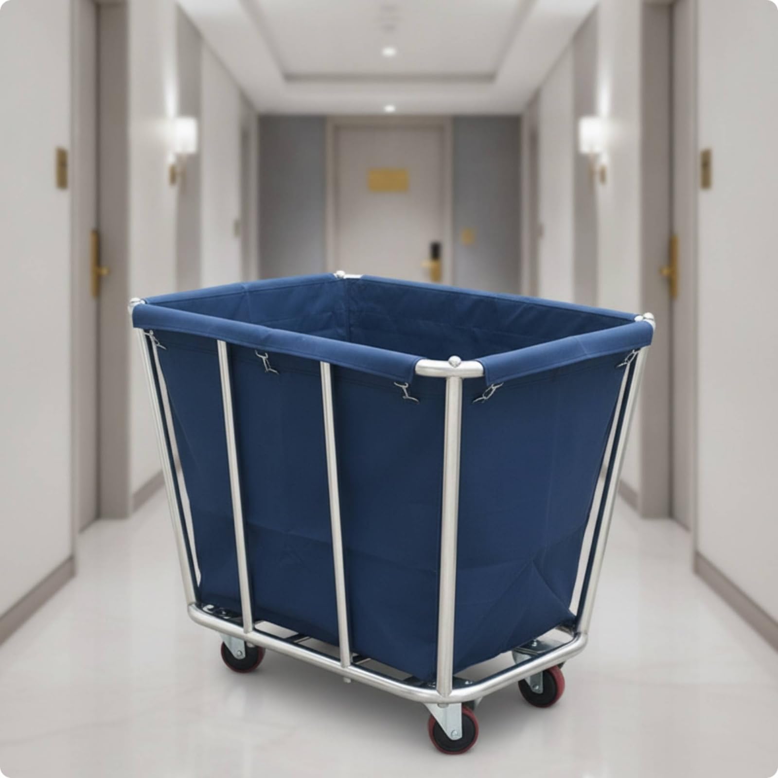 Carrello Portabiancheria in Acciaio Resistente Cesto Portabiancheria con Ruote Facile da Pulire per Lavanderia