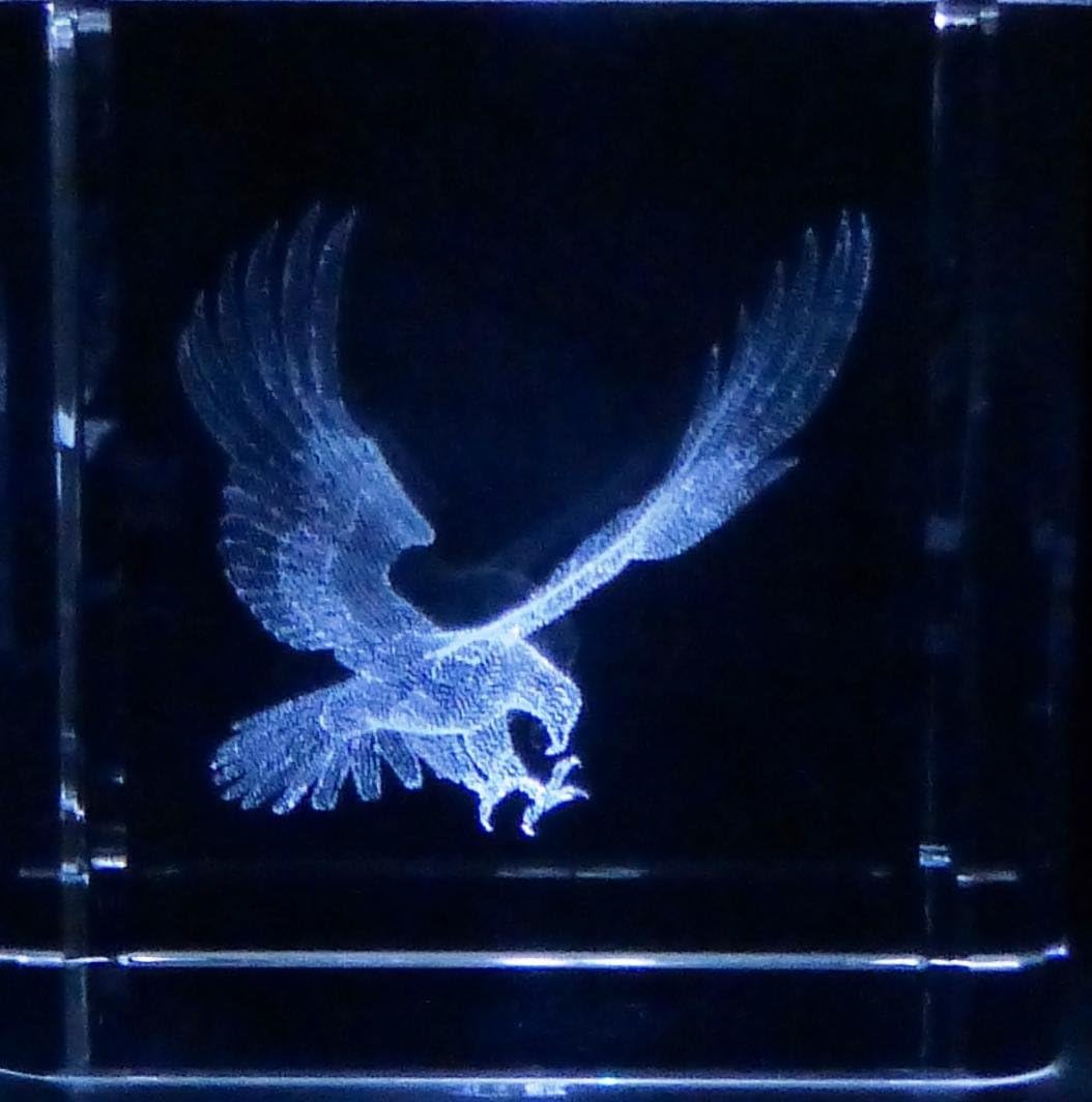 3D Laser Etch Glass Crystal Eagle 2 Inch Square & Gift Box