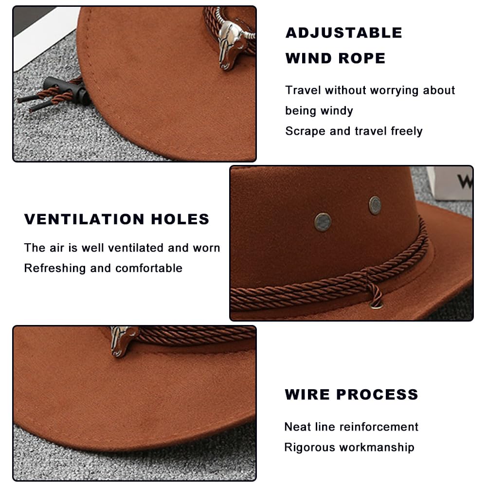 Chapeaux Cowboy Style Western pour Hommes,Chapeaux Fedora à Large Bord pour Femme,Costume de Cowgirl,Chapeau Western,Chapeaux de Soleil Chapeau d'équitation (FR/ES, Alpha/Lettres, M, Marron)
