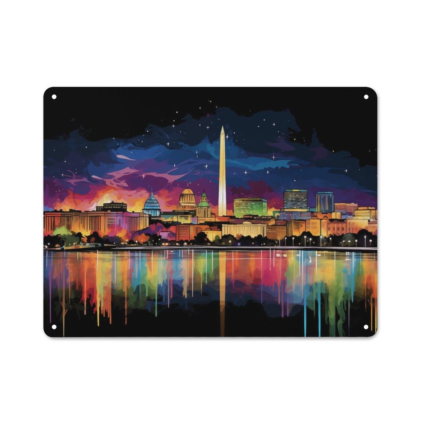 Junmoney Style-5 Washington Dc Skyline Decorative Tin Sign 30X40cm, Rustic Rustic Kitchen Decor For Kitchen, Cottage, Porch Or Garden Room