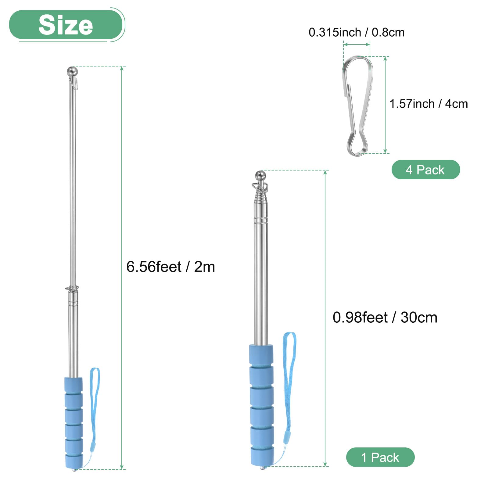 M METERXITY 6.56Ft/2M Telescopic Handheld Flagpoles - Image 3