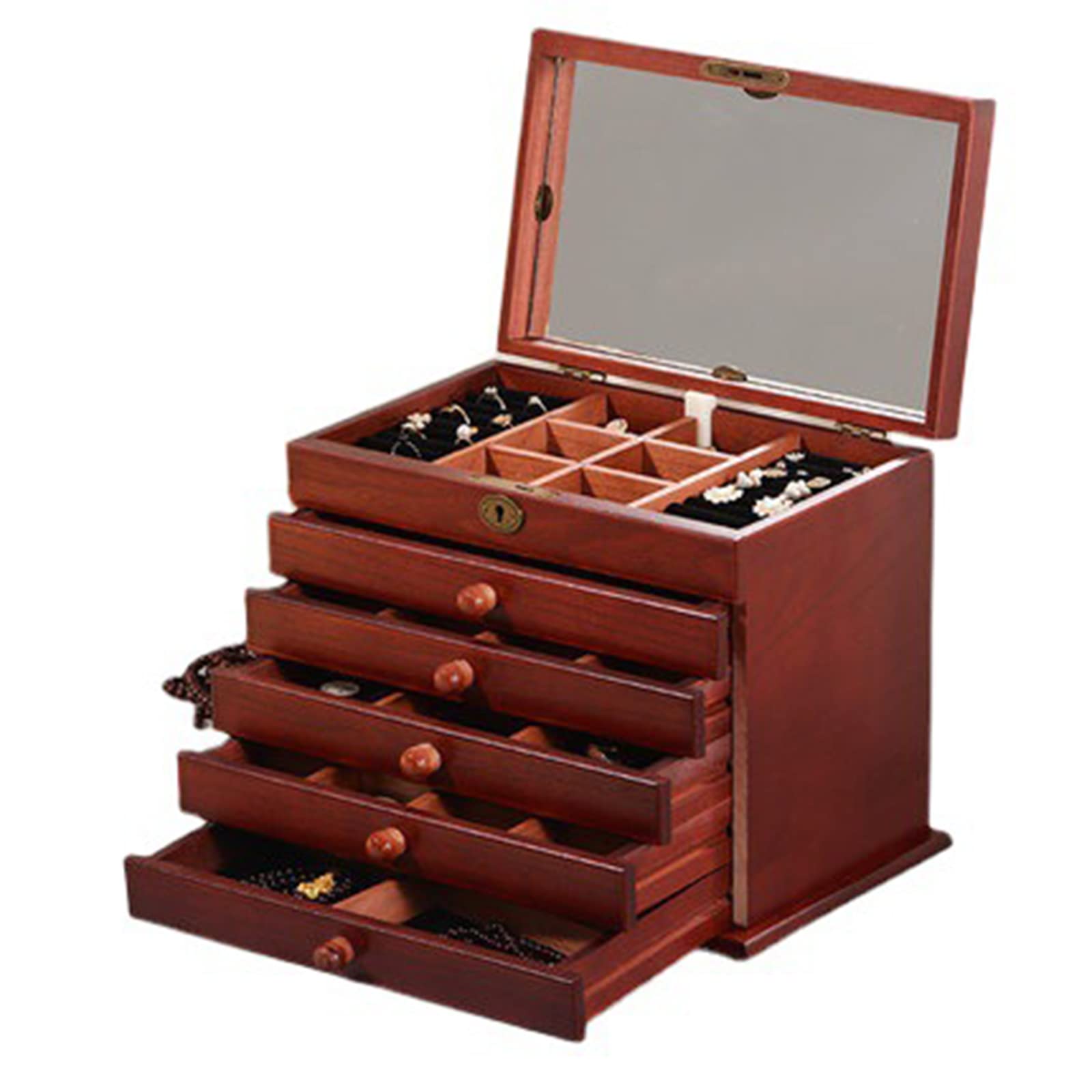 ZHKD ZHKD Cofre De Almacenamiento De Joyas De Pie, Gabinete De Joyería De Madera con Espejo Abatible, 5 Cajones, Armario Joyero De para Pendientes, Collares, Pulseras, Regalo para Niñas,A