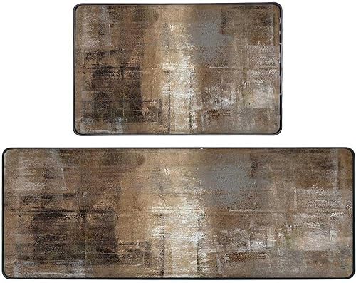 Vista 199 de TOMWISH - Tapetes de cocina para piso, color turquesa, gris, abstracto, pintura artística, 17 x 48 + 17 x 24 pulgadas, juego de alfombras de cocina