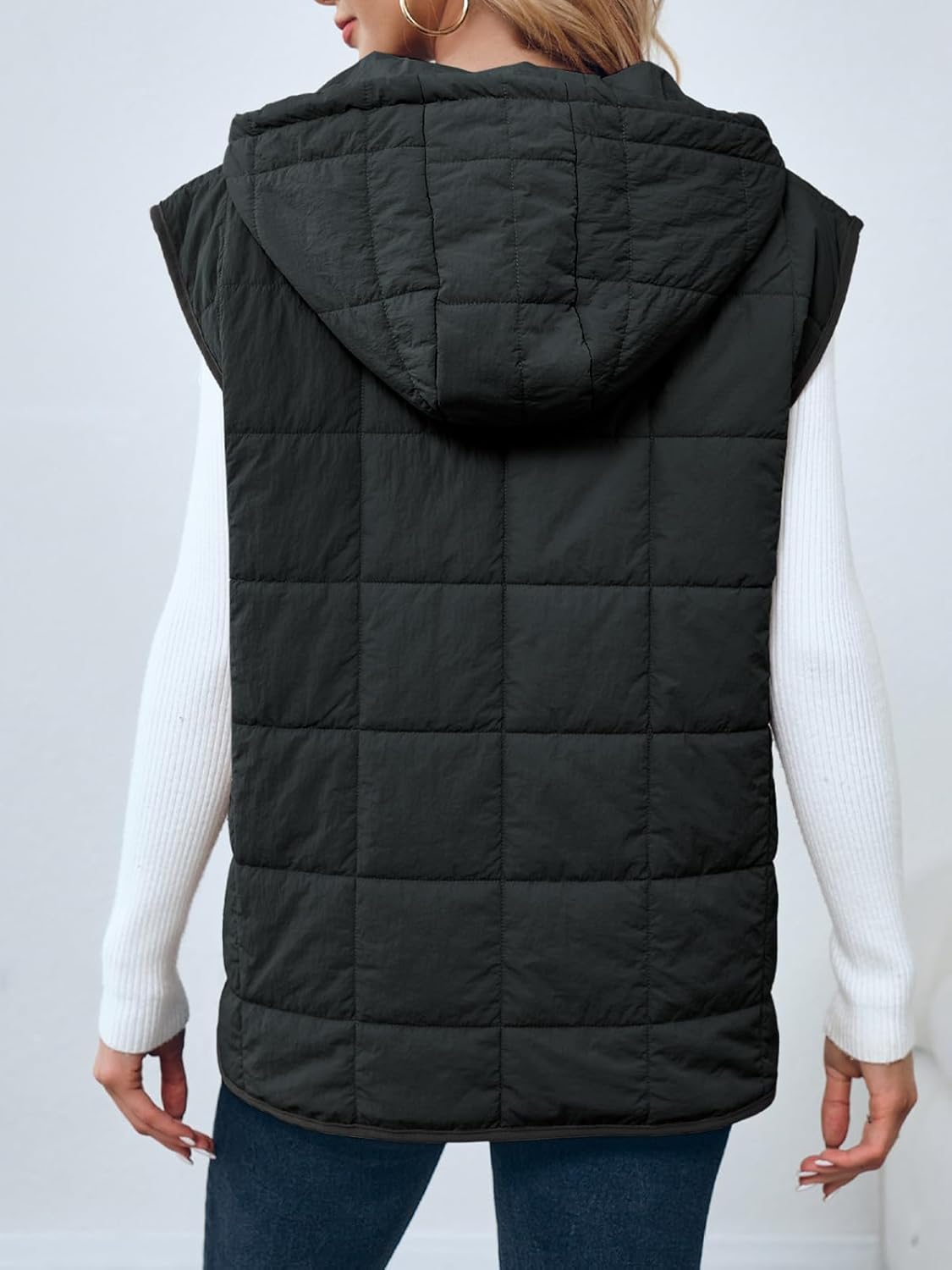 Saodimallsu Womens Quilted Puffer Vest Sleeveless Hoodies Fall Winter Tops with Kangaroo Pockets - Image 5