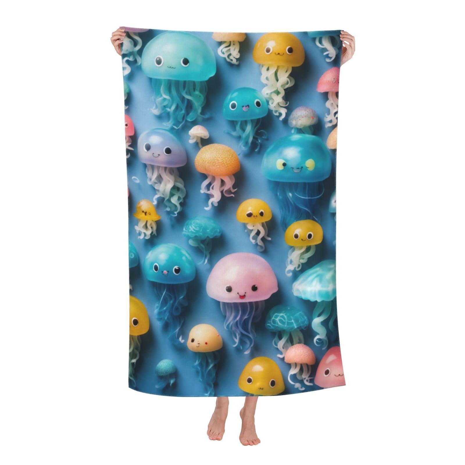 Pojknbv White Colorful Jellyfish Print Oversized Adult Beach Towel Quick-Dry Comfortable Lightweight Travel Pool Camping