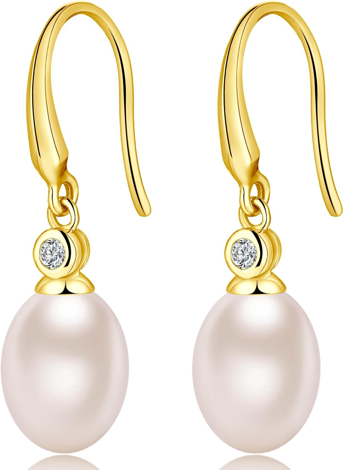 Jiamiaoi 18k White Gold Plated Pearl Earrings, 925 Sterling Silver Pearl Drop Earrings for Women, Trendy Hook Jewelry
