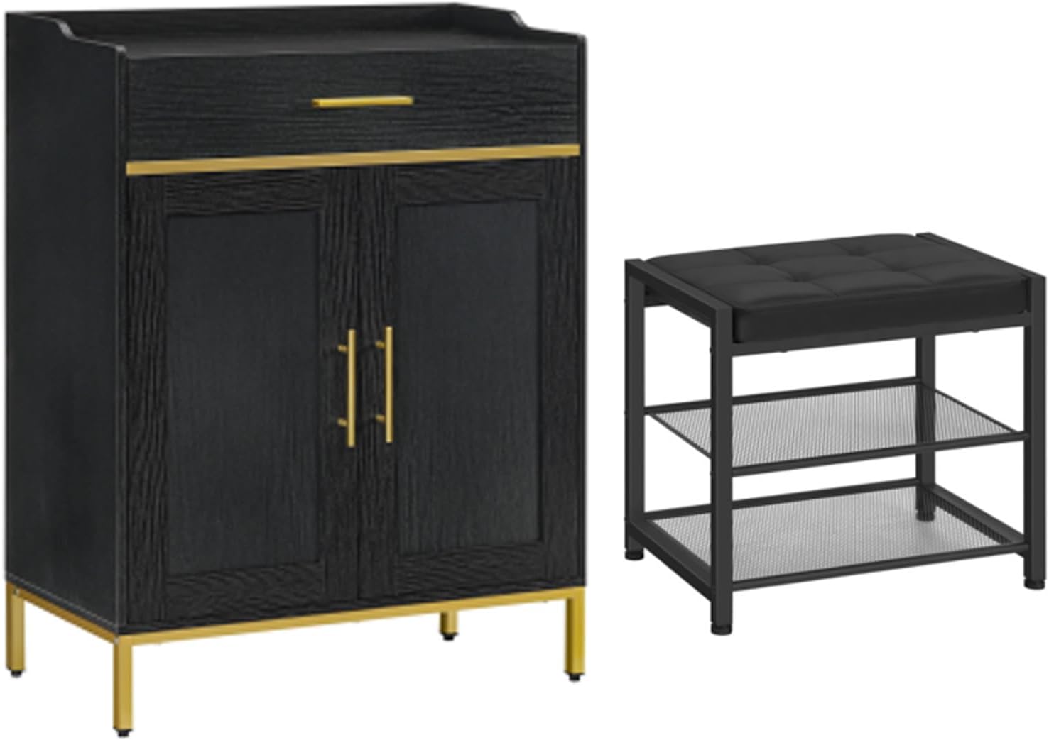 HOOBRO Small Shoe Bench and Shoe Cabinet Bundle, 3-Tier Shoes Rack, 5-Tier Storage Cabinet with Drawers, Entryway Rack Bench, 36.6'' Tall Shoes Organizer Cabinet, BB33HX01-DB14SC01