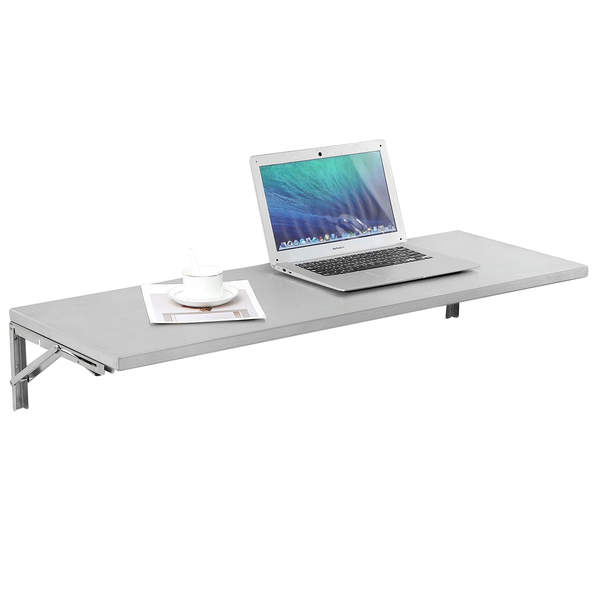 Photo 1 of Houseables Folding Wall Table, Workbench, Floating Desk, 43x16, Metal, Stainless Steel, Wall Mounted Desk for Small Spaces, Laundry Folding Table, Wall Mount Desk, Wall Mounted Table Fold Down