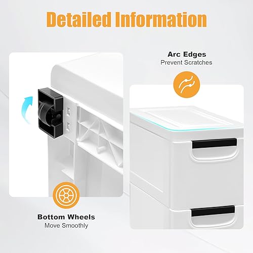 Miniatura 3 de Armarios de almacenamiento blancos con 5 cajones, organizador de aparador para niños con ruedas lisas, cajones de plástico, gabinete de