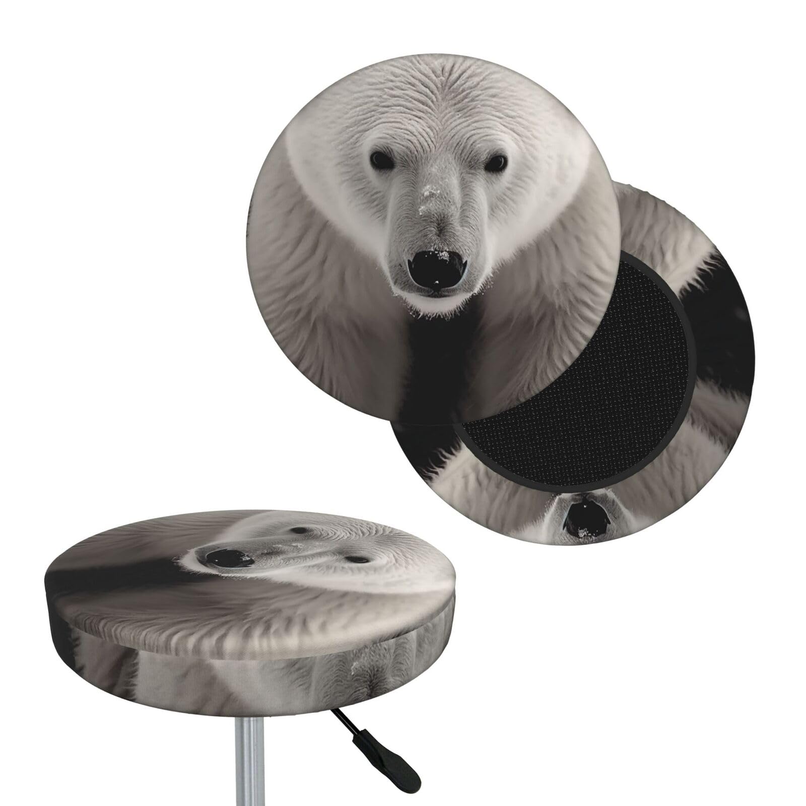 FekiLoot Polar Bear Round Bar Stool Covers Stretch Washable Bar Stool Covers Dustproof Slipcover Bar Chair Covers with Elastic Band for Bar Kitchen Living Room Decor 13 Inch