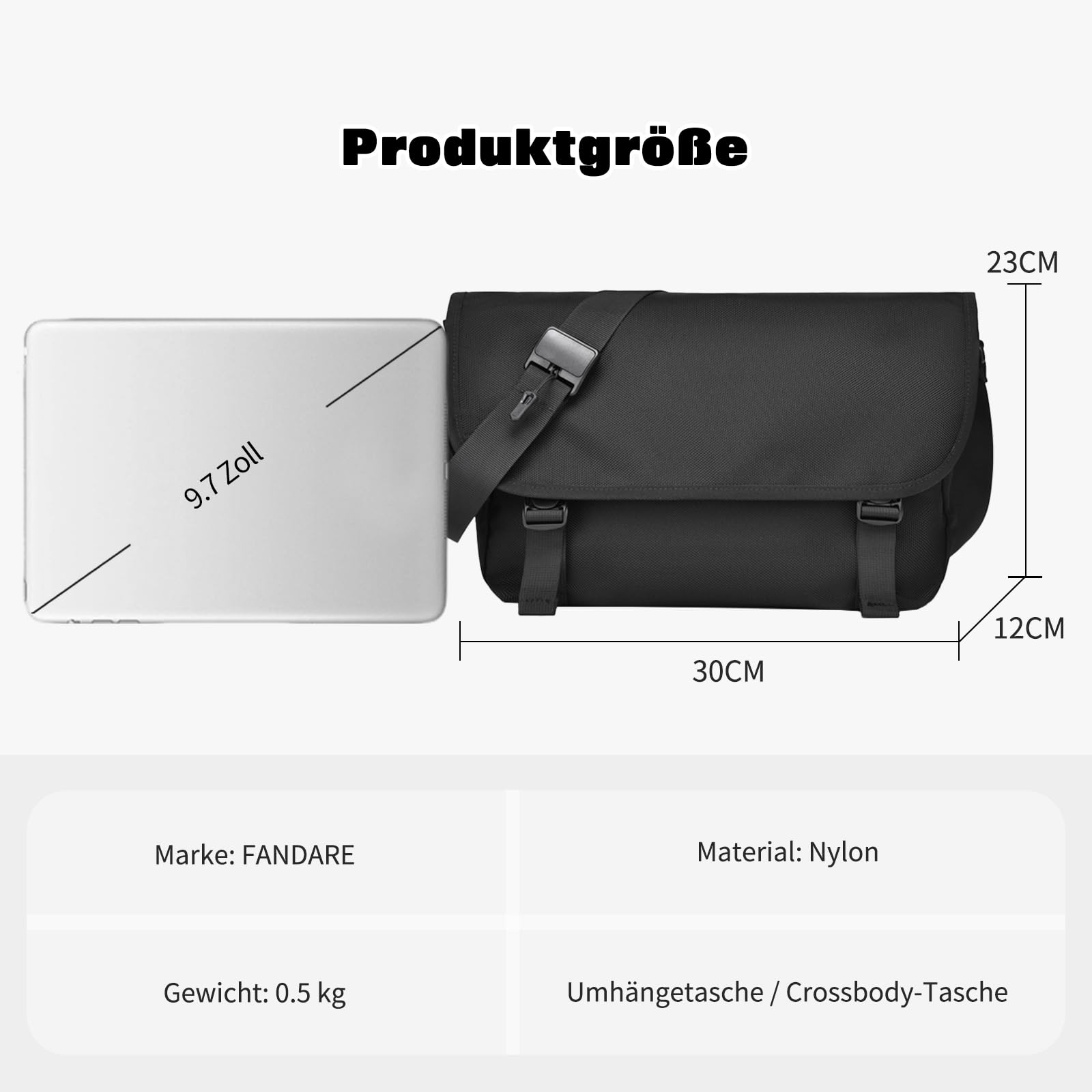 FANDARE Umhängetasche Nylon Wasserdichte Messenger Bag