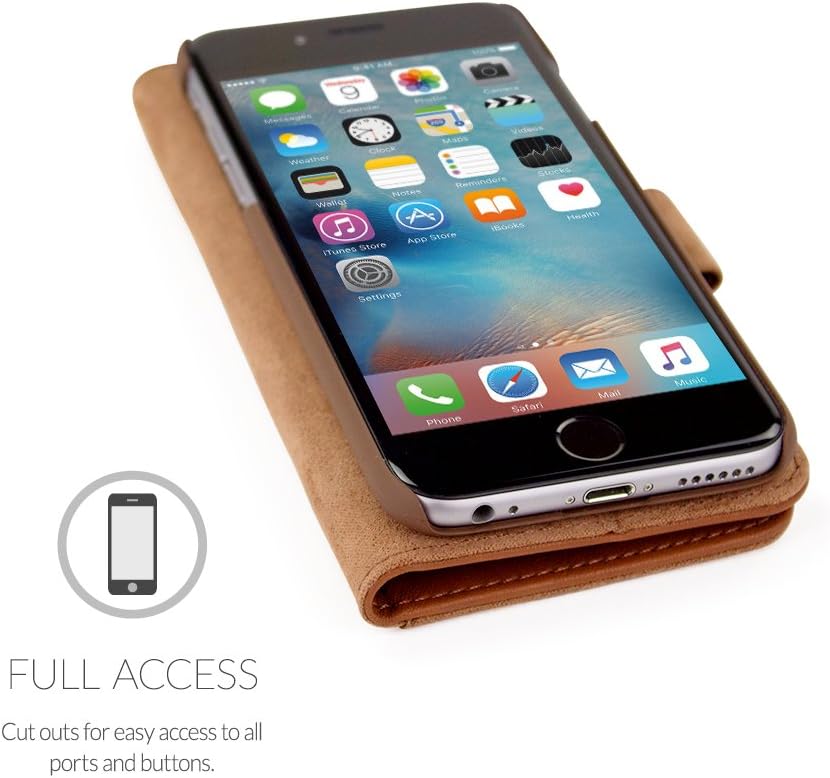 Snugg iPhone 6 / 6S Wallet Case – Leather Card Case Wallet with Handy Stand Feature – Legacy Series Flip Phone Case Cover in Distressed Brown