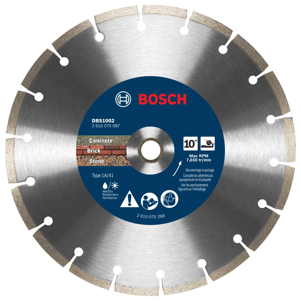 BOSCH DBS1002-Hoja de diamante de borde segmentado de alta calidad de 10 pulgadas, ideal para aplicaciones en adoquines, ladrillo blando y hormigón