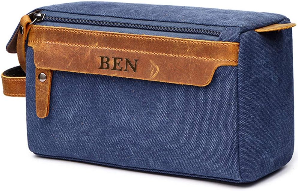 Toiletry Bag For Men And Women Personalized Shaving Kit Bag Crazy Horse Leather Dopp Kit For Men Travel Shaving Bag Mens Toiletry Bag Canvas Dopp Kit For Travel (Grey)